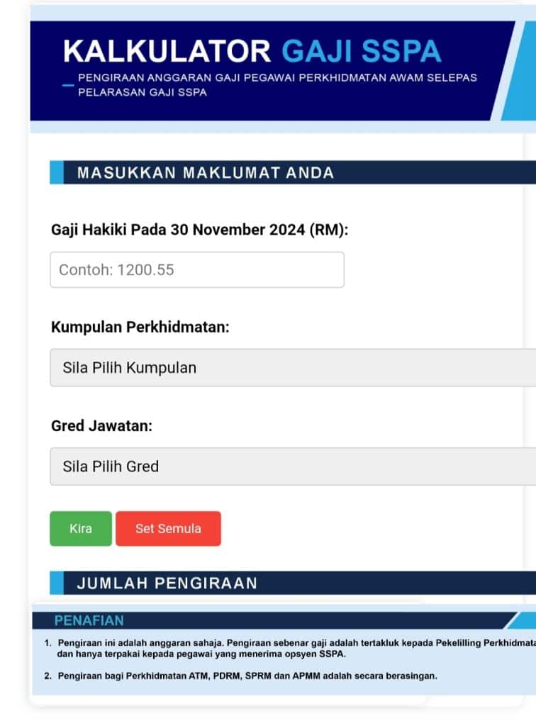 Kalkulator Gaji SSPA