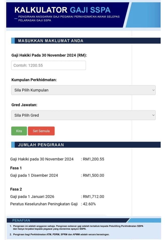 Kalkulator Gaji SSPA