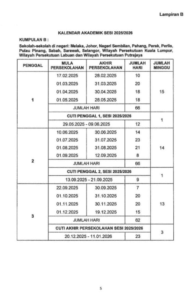 cuti sekolah 2025/2026